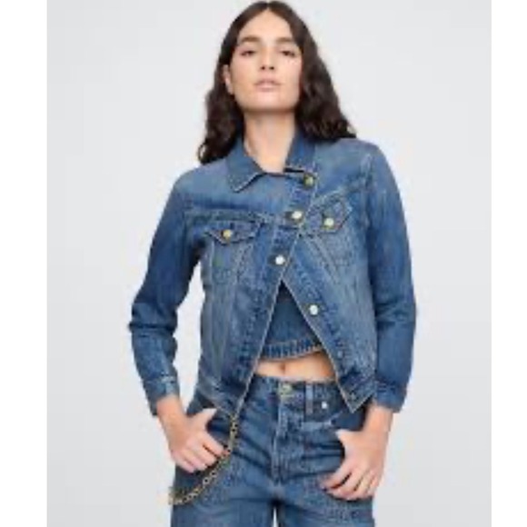 GAP Jackets & Blazers - GAP x Cult Gaia Asymmetrical Denim Jacket Women's Size M Blue Cotton Button Up